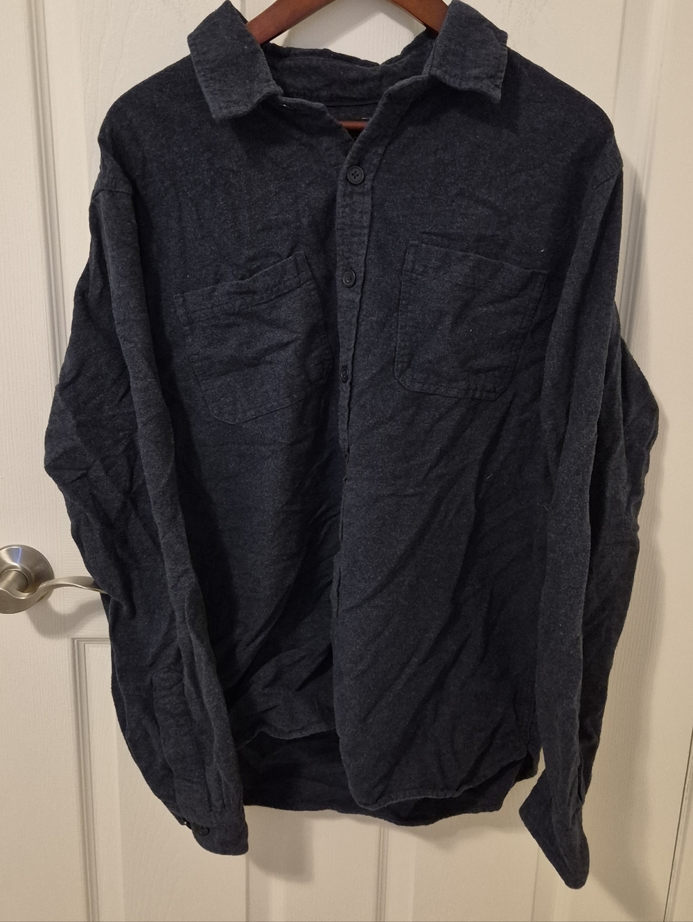 Men's Long-Sleeve Button Polo Shirt - Dark Blue